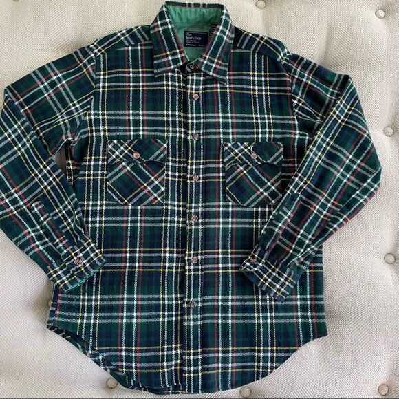 Vintage 70s JC Penney Green Plaid Flannel Button Up Shirt M - Picture 1 of 5
